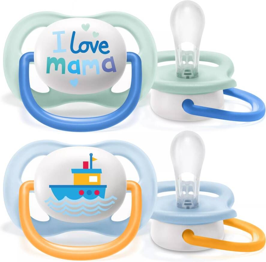 Philips AVENT Speen SCF080/01 ultra air speen, 0 tot 6 maanden boy, kaakvriendelijk en bpa vrij, set van 2, mama/boot(set )
