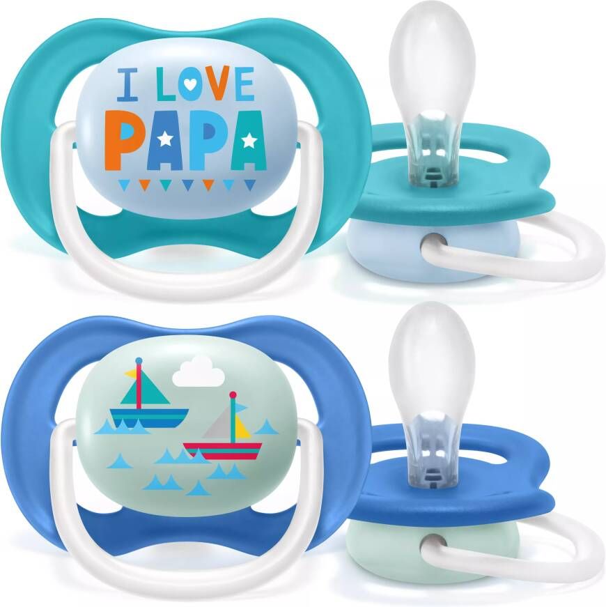 Philips AVENT Speen SCF080/03 ultra air speen, 6 tot 18 maanden boy, kaakvriendelijk en bpa vrij, set van 2, papa/boot(set )