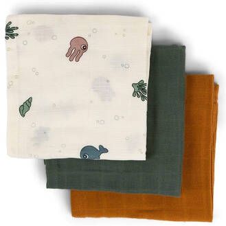 Done by Deer Baby Accessoires Burp Cloth 3 Pack Gots Sea Friends Blauw