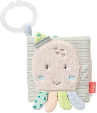 Fehn Grijpspeeltje Zeekinderen, textielen boek octopus met ring ter bevestiging aan kinderwagen, babyzitje of bed