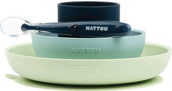 Nattou Kinderservies set Silicone, leren etenset, groen/blauw(set, 4 delig )