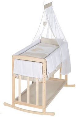 Roba ® Wieg 4 in 1, Lief beertje, naturel in een wieg, ouderlijk bed of bank om te bouwen