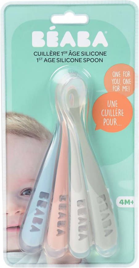 vidaXL Beaba Set Van 4 Siliconen Lepels Van 1e Leeftijd(Winderig Blauw + Eucalyptusgroen + Lichte Mist + Oudroze )