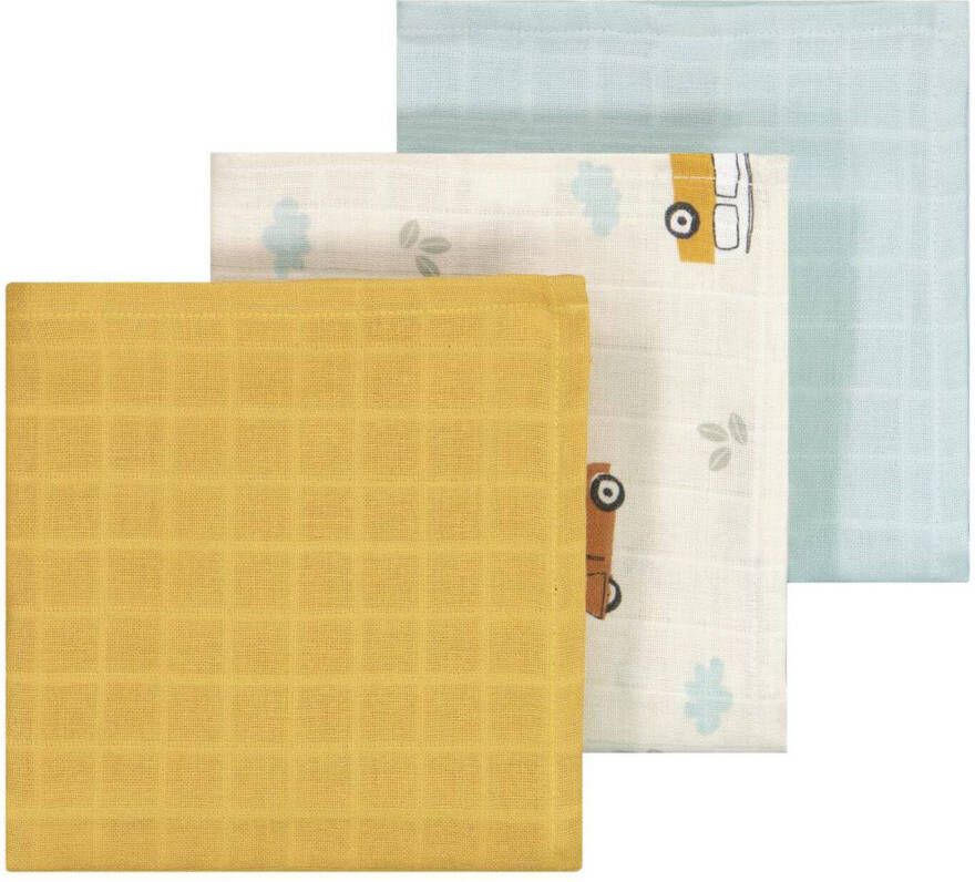 HEMA hydrofiele luier set van 3 60x60 cm oker/wit/mintgroen